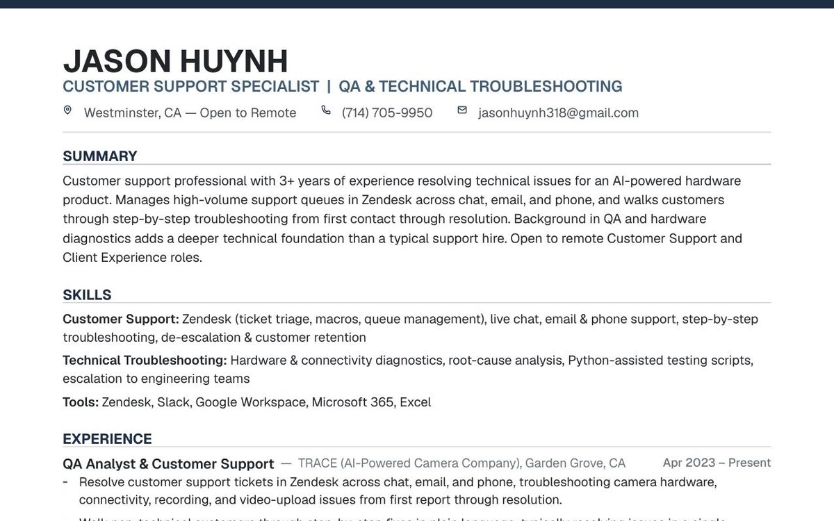 Jason's Resume preview